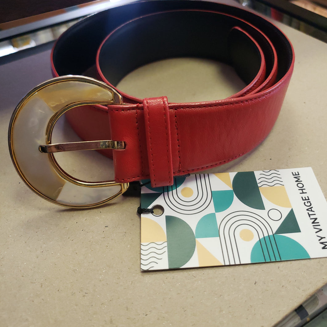 Mother Of Pearl Red Leather Belt