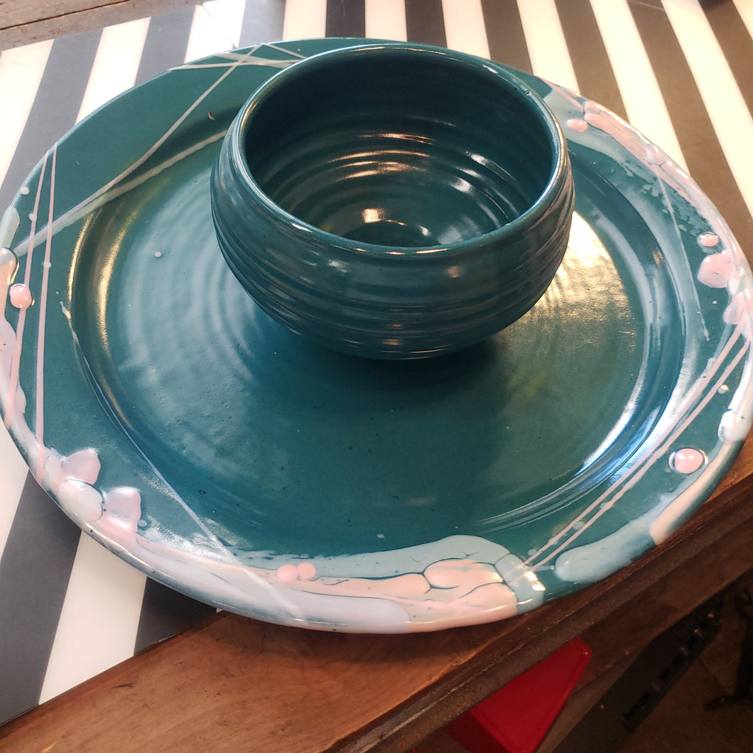 Handmade Pottery Chip & Dip Bowl