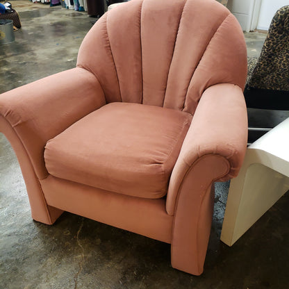 Pink Velvet Shell Back Post Modern Chair