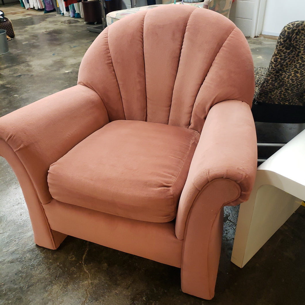 Pink Velvet Shell Back Post Modern Chair