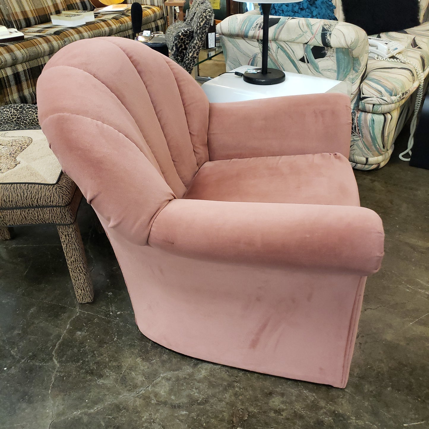 Pink Velvet Shell Back Post Modern Chair