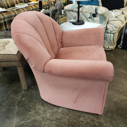 Pink Velvet Shell Back Post Modern Chair