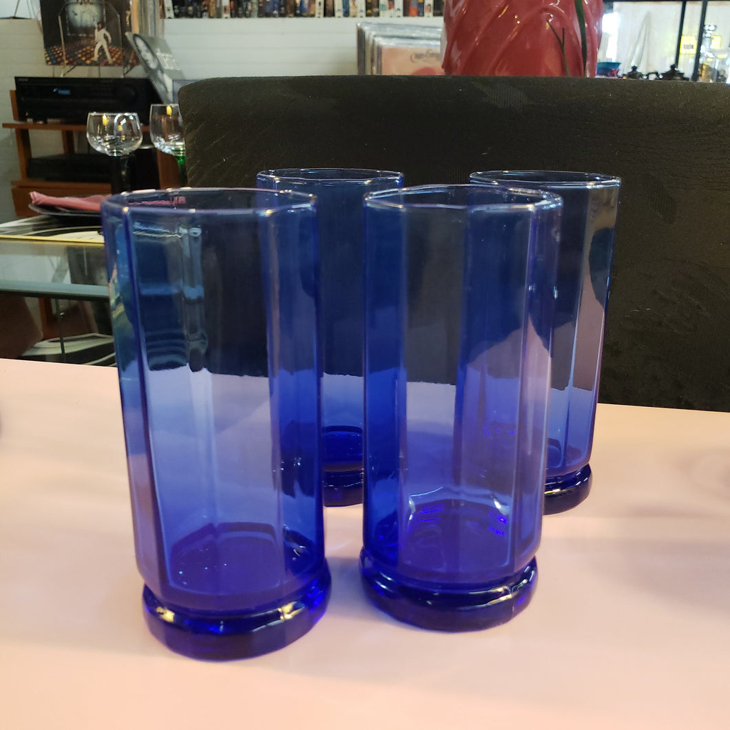 ANCHOR HOCKING ESSEX COBALT BLUE ICED TEA GLASSES