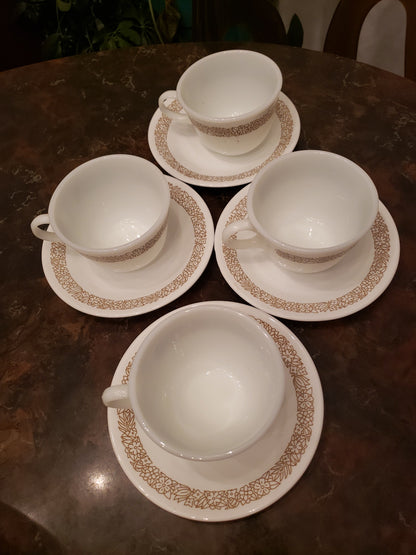 Corelle Pyrex Woodland Brown Floral White Mug Coffee/Tea Set