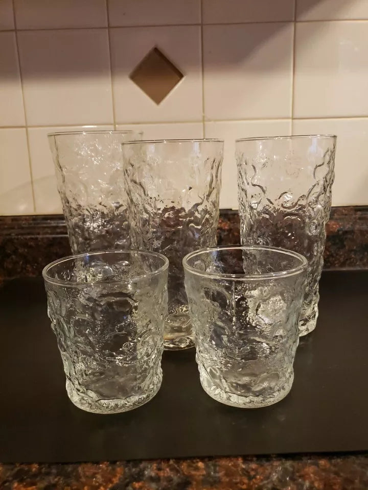 Anchor Hocking Clear Lido Milano Crinkle Glass Tumblers