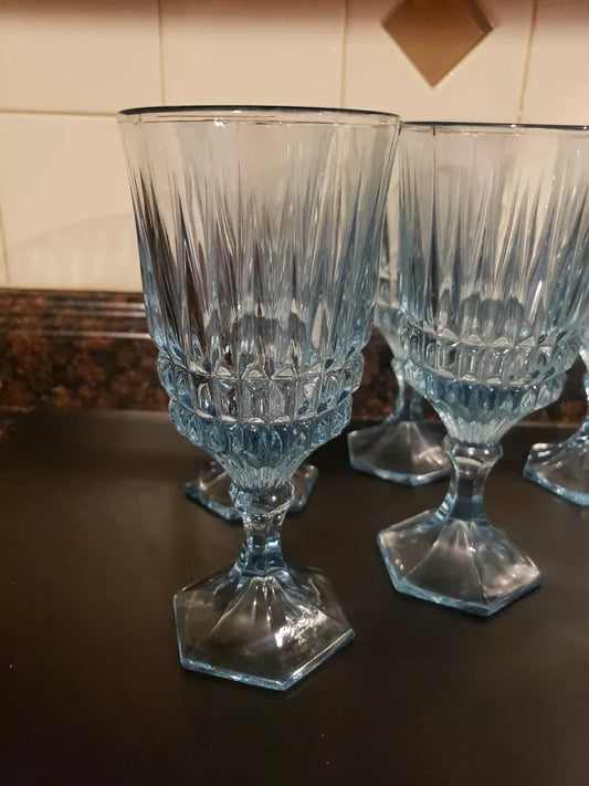 Fostoria Heritage Light Blue Crystal Iced Tea Goblet Hexagon Footed