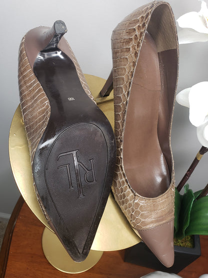 Ralph Lauren Taupe Snakeskin Pumps