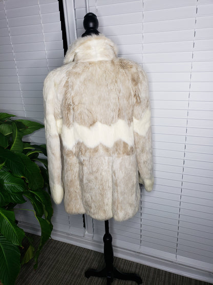 Unbranded 2 Tone Rabbit Fur Zig Zag Coat