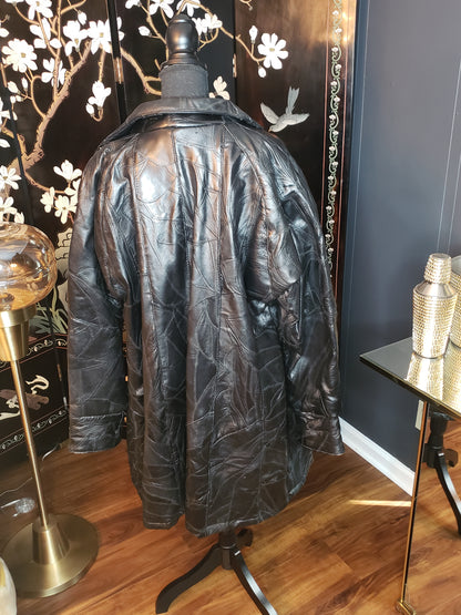 80s Style Black Leather Mosaic Coat