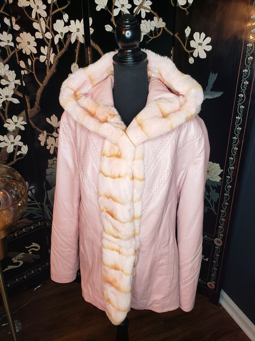 Henig Furs Pink  Champagne  Leather Trimmed Jacket