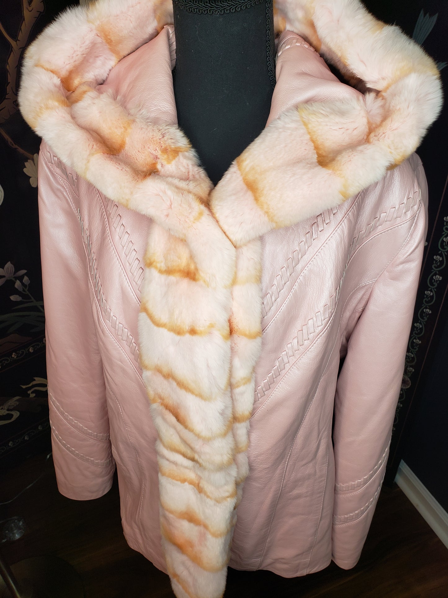 Henig Furs Pink  Champagne  Leather Trimmed Jacket