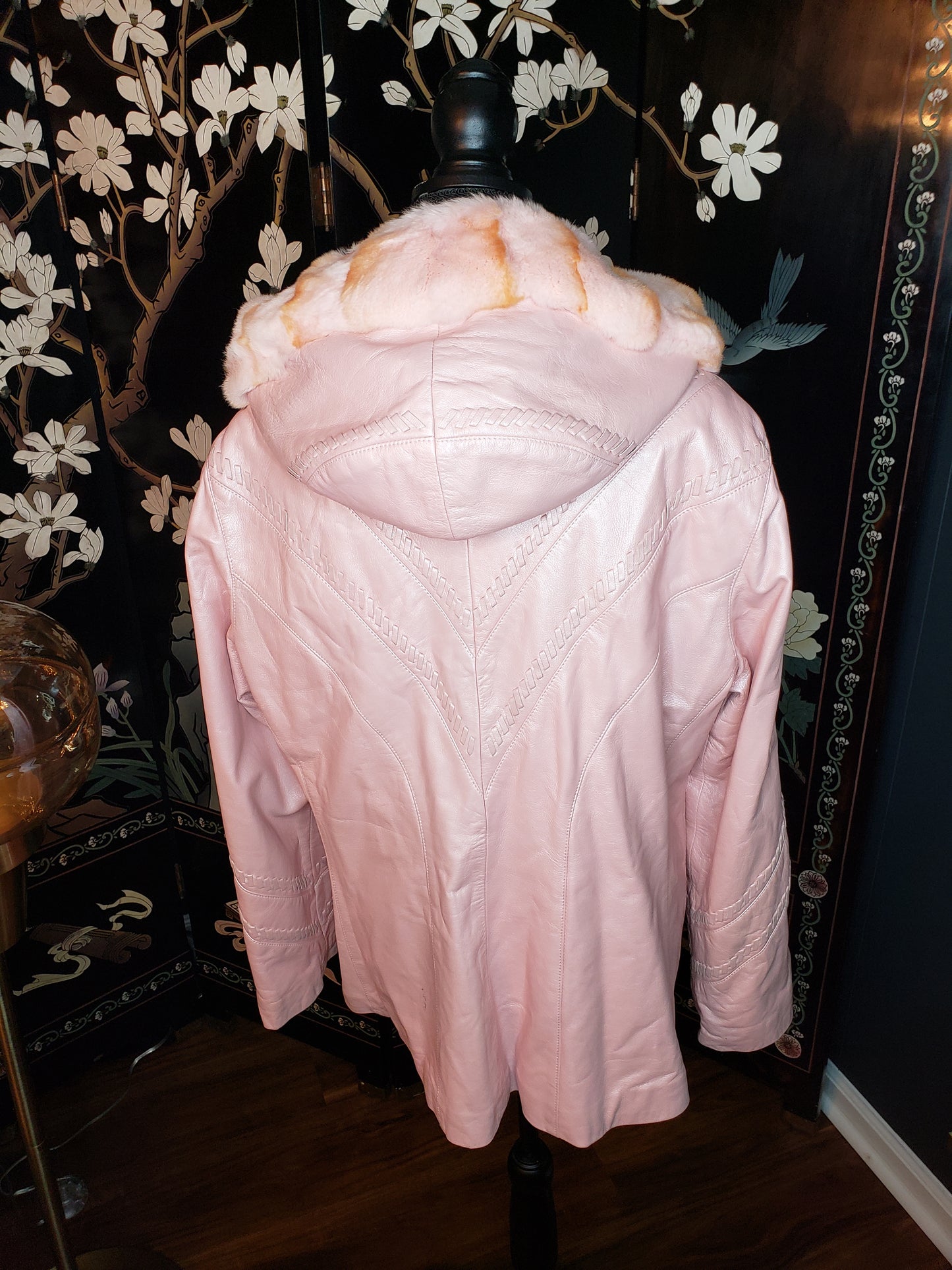 Henig Furs Pink  Champagne  Leather Trimmed Jacket