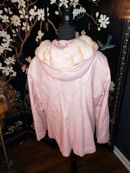 Henig Furs Pink  Champagne  Leather Trimmed Jacket