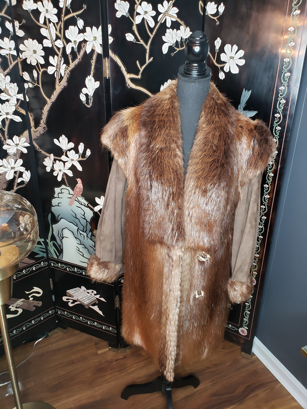 Beaver & Suede Sleeve 3/4 Length Coat
