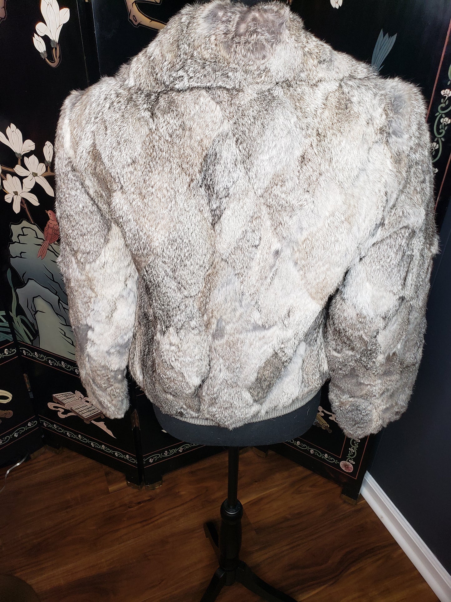 Dino Rico Gray Patchwork Rabbit Fur Bomber Jacket